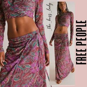 Free People set skirt and top summer spring floral boho mesh maxi